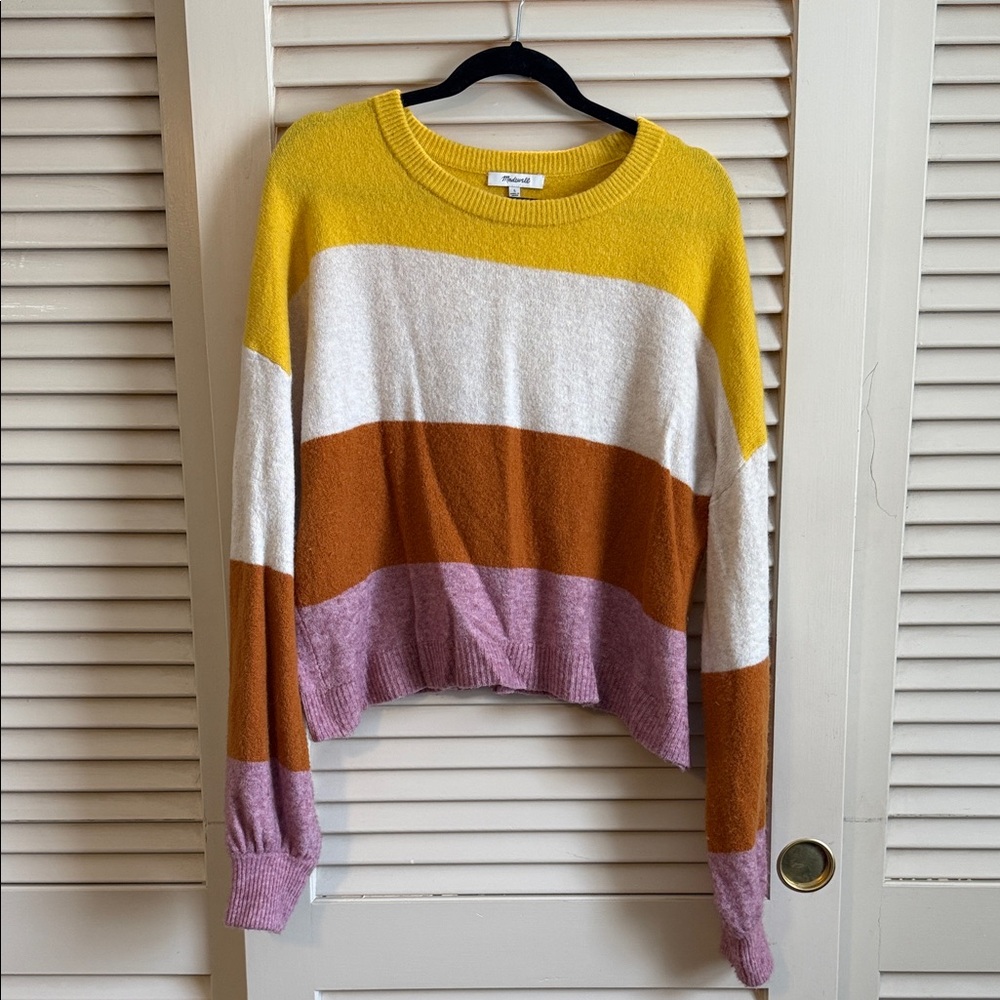 Madewell Striped Sweater in Yellow, White, Brown, and Purple - Large